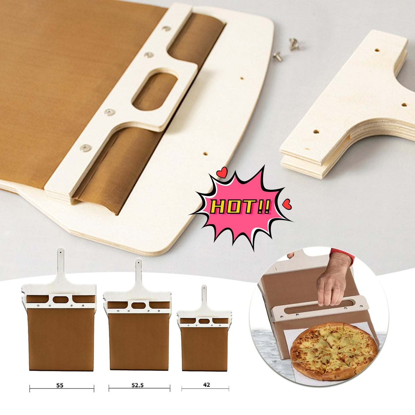 3 Sizes Sliding Pizza Peel Shovel Storage Board Wooden Handle Transfer Pizza Kitchen Gadgets
