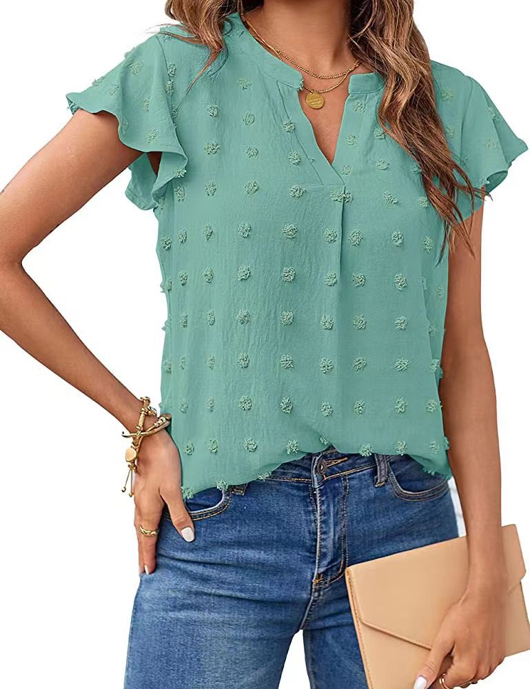 V Neck Ruffle Short Sleevet Top