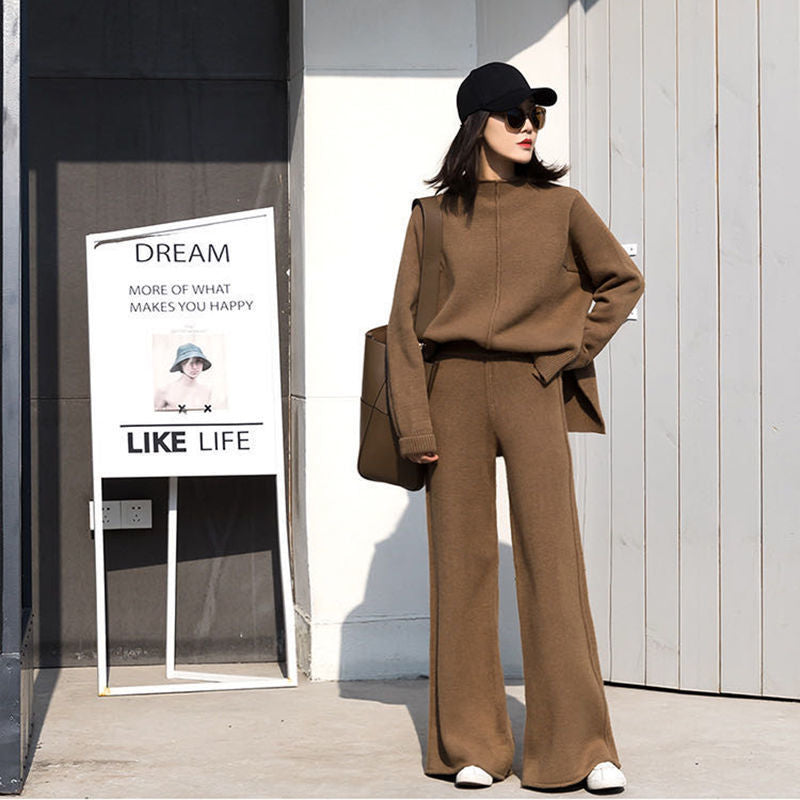 Loose Sweater Two-Piece Knitted Wide Leg Pants