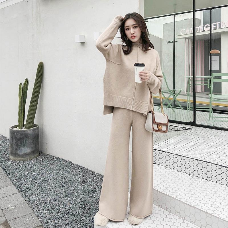 Loose Sweater Two-Piece Knitted Wide Leg Pants
