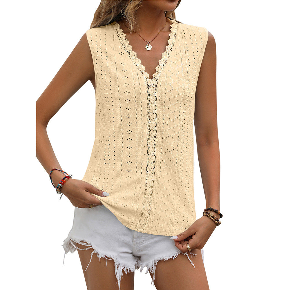 V-neck Sleeveless Hollow Out Vest Summer Tank