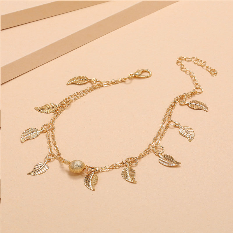 Small Leaves And Tassel Feet With Double-layer Anklets