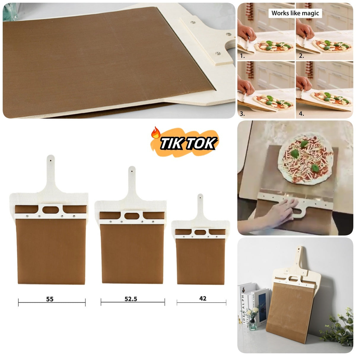 3 Sizes Sliding Pizza Peel Shovel Storage Board Wooden Handle Transfer Pizza Kitchen Gadgets