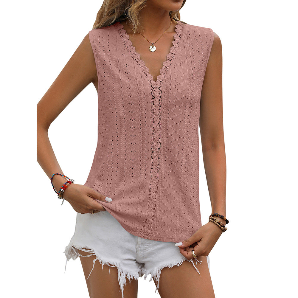 V-neck Sleeveless Hollow Out Vest Summer Tank