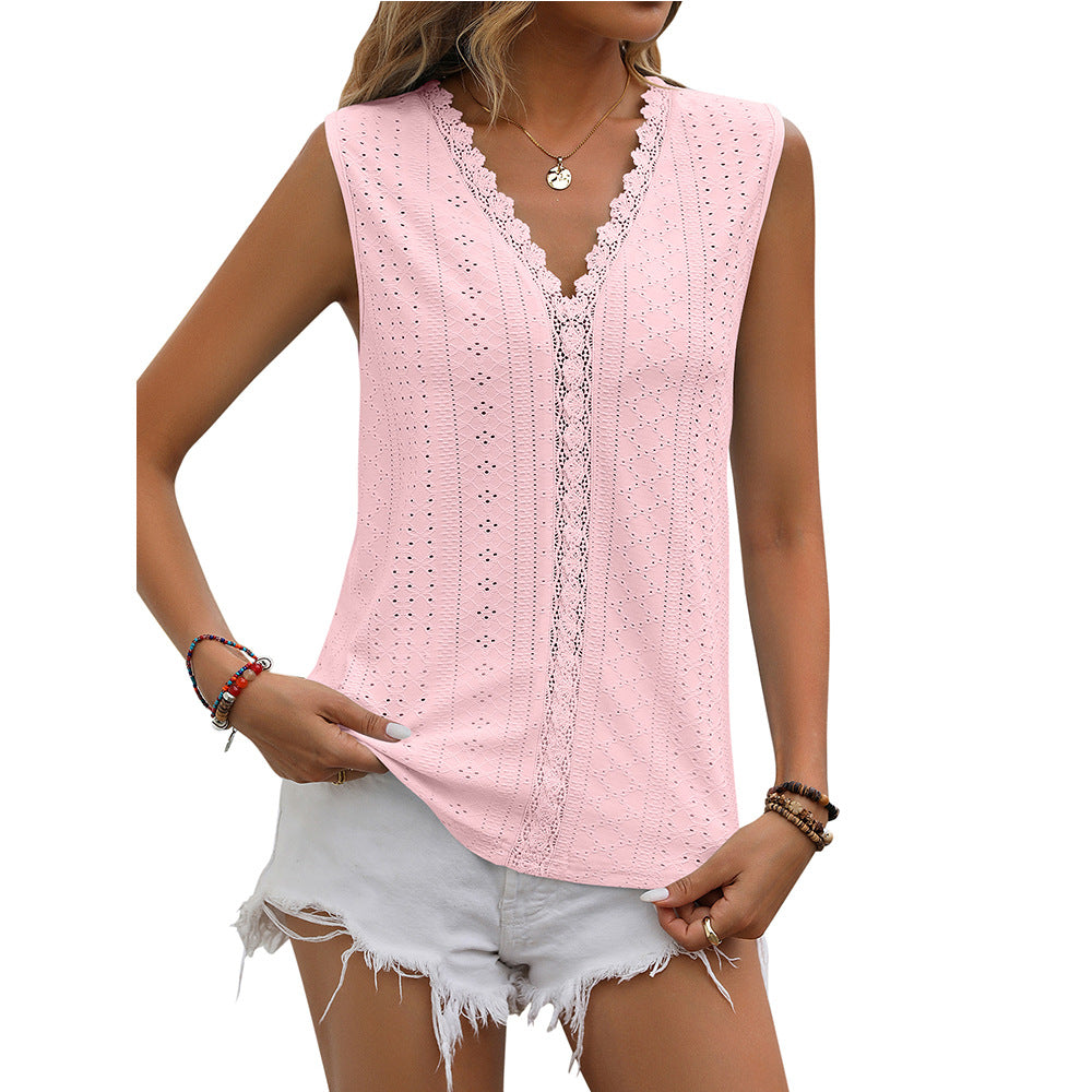 V-neck Sleeveless Hollow Out Vest Summer Tank