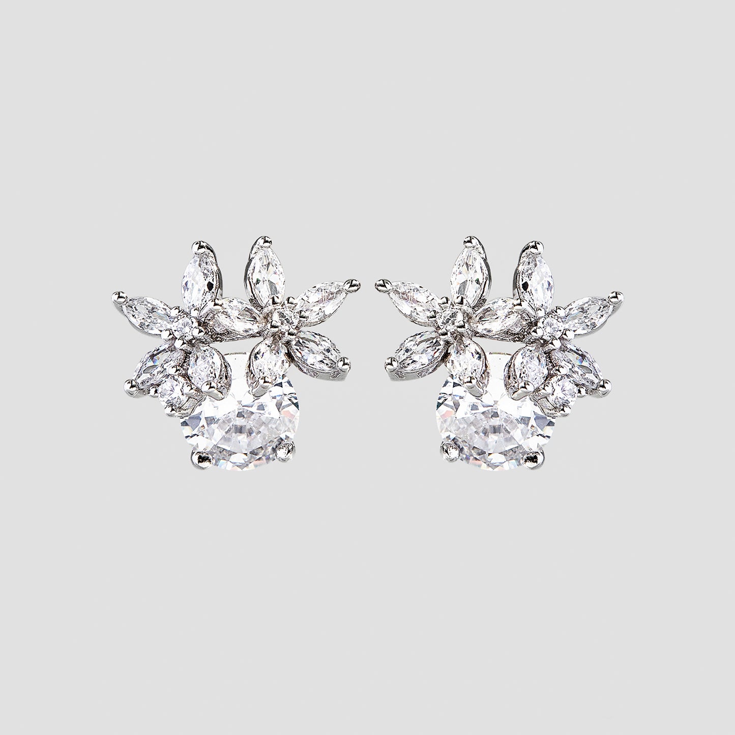Zircon 925 Sterling Silver Flower Stud Earrings