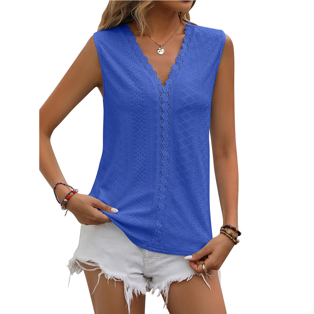V-neck Sleeveless Hollow Out Vest Summer Tank