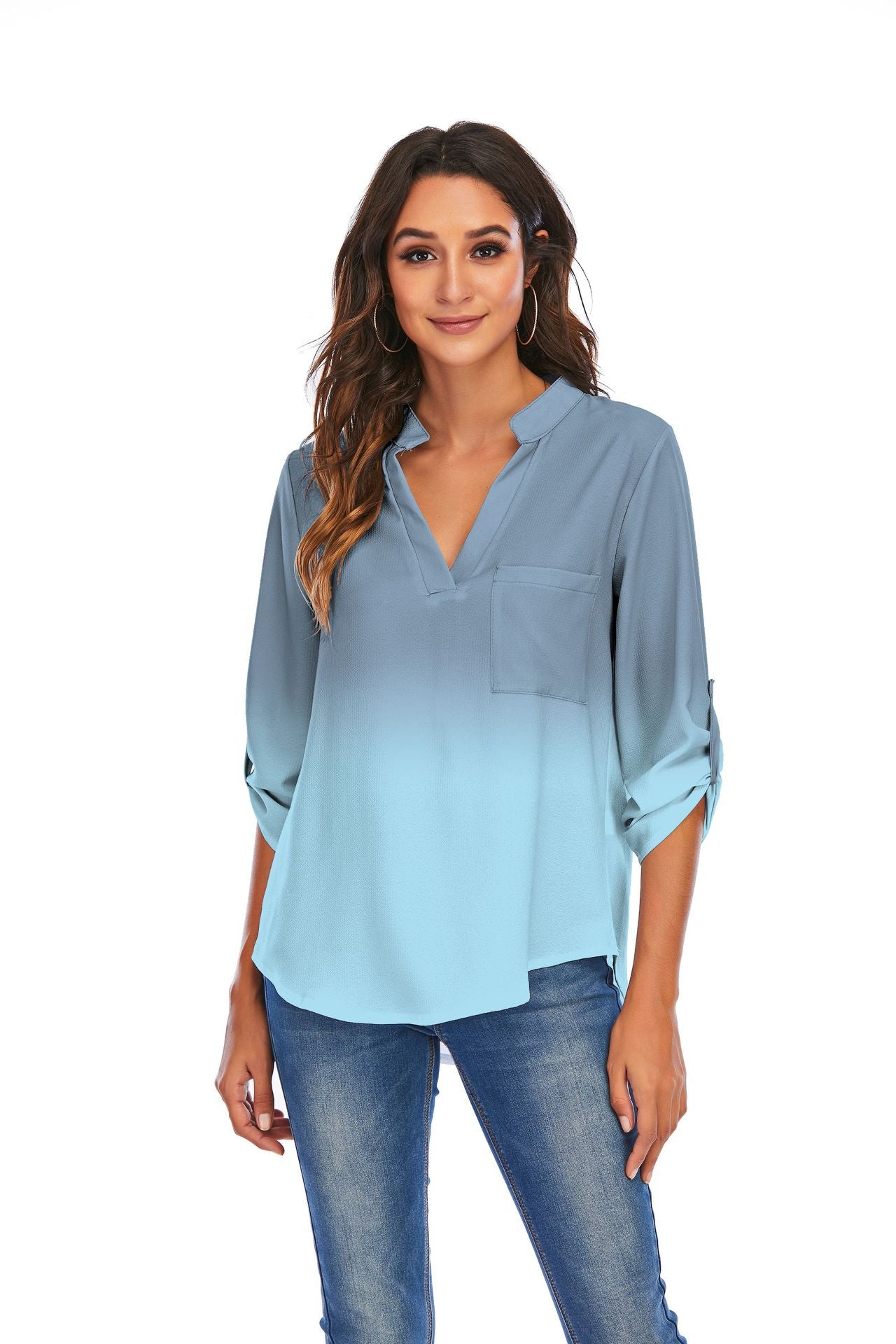 V-Neck Pockets Loose Shirts