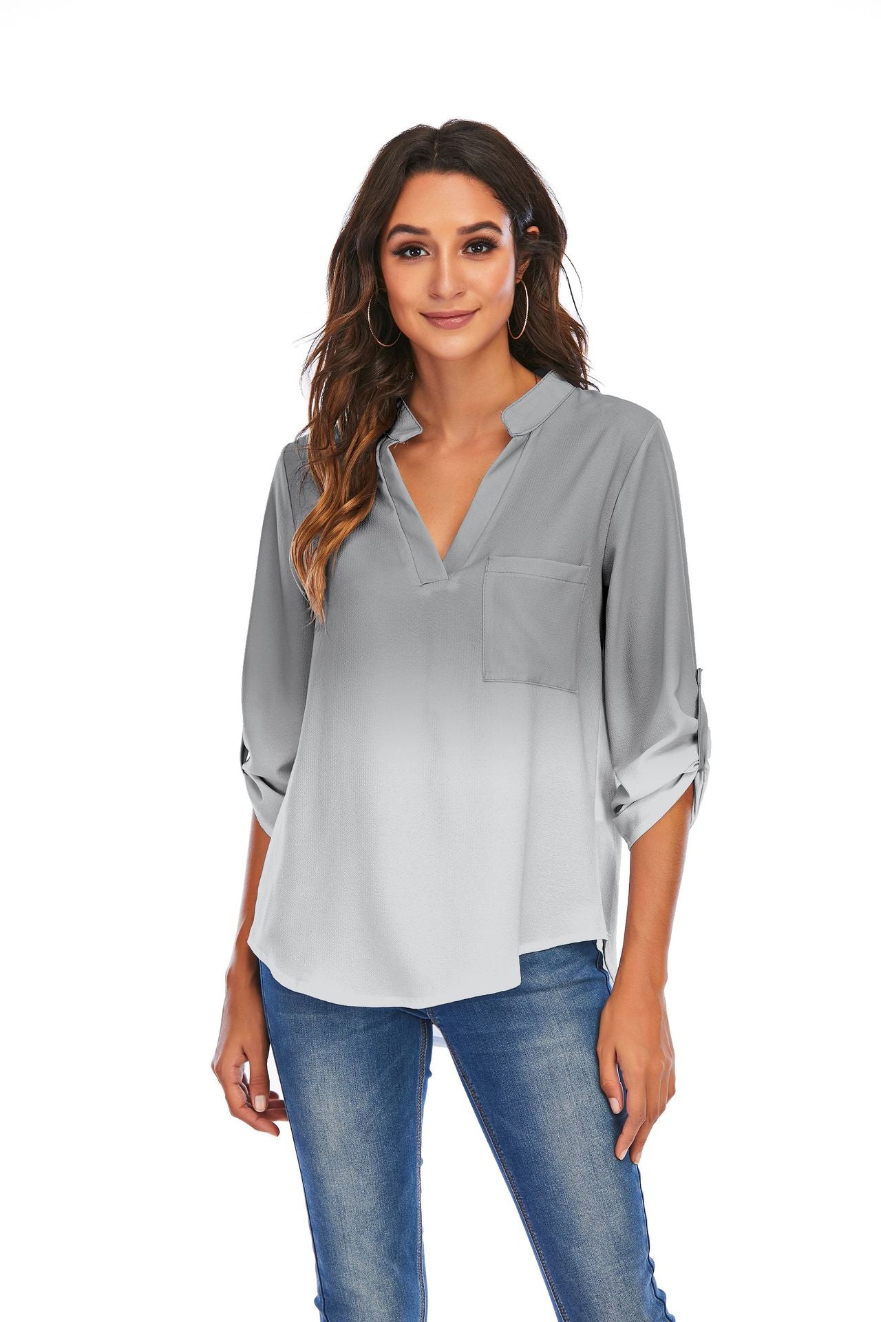 V-Neck Pockets Loose Shirts