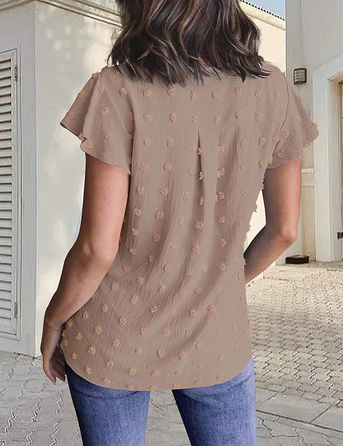 V Neck Ruffle Short Sleevet Top