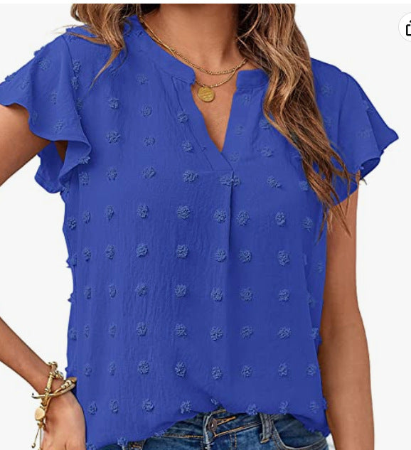 V Neck Ruffle Short Sleevet Top