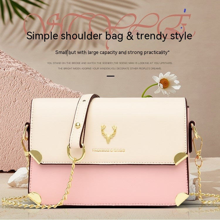 Color Contrast Deer Head Chain Crossbody Bag