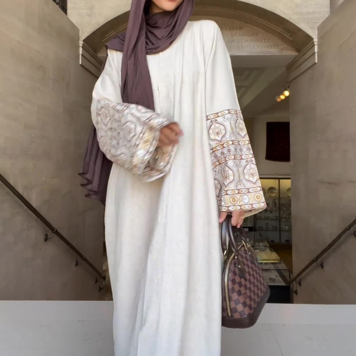 Printed Bohemian Style Puff Sleeve Long Dress