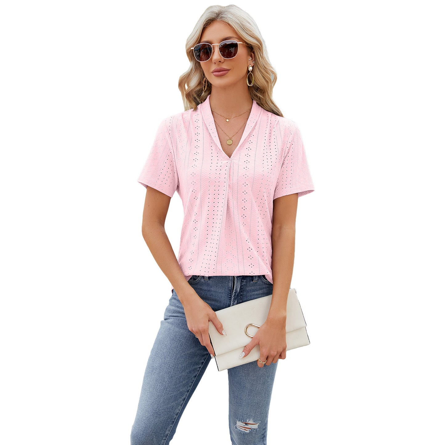 V-neck Hollow Design T-shirt