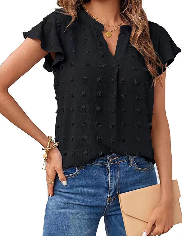 V Neck Ruffle Short Sleevet Top