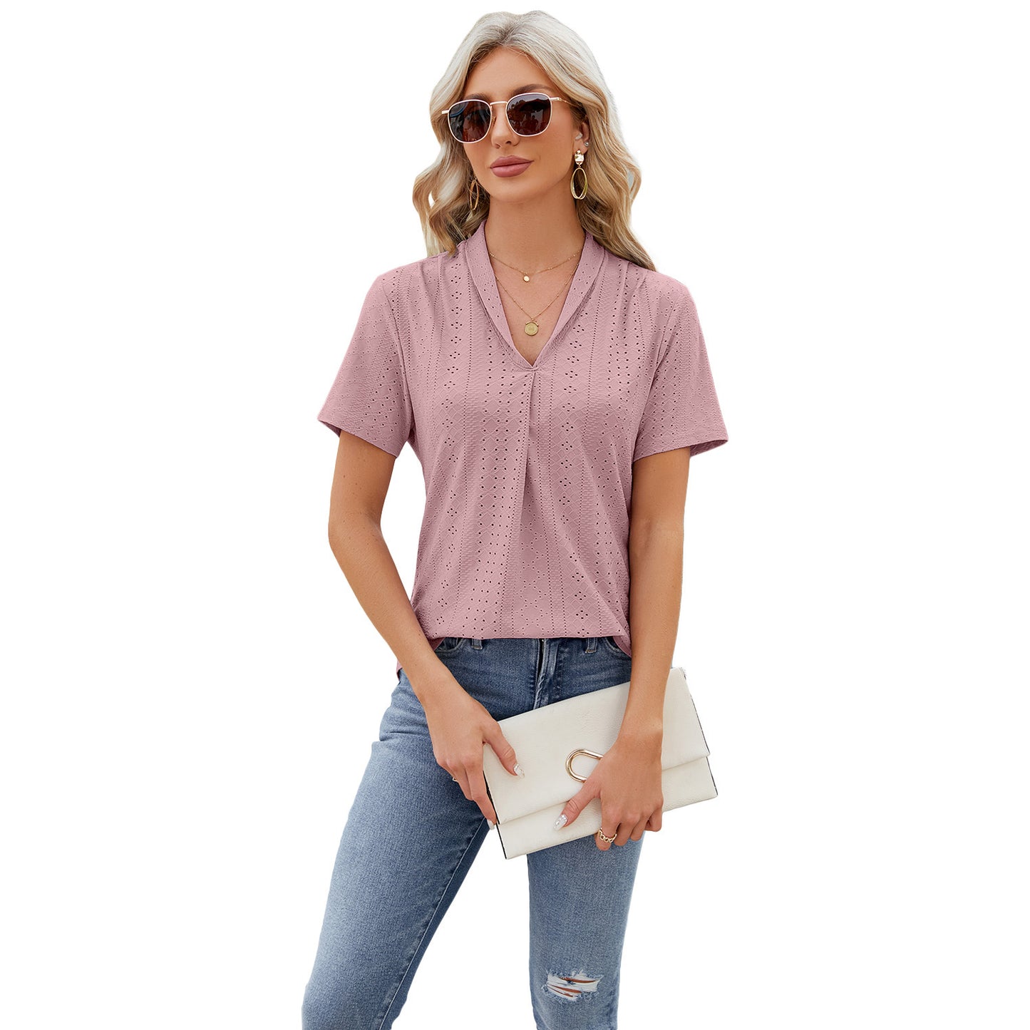 V-neck Hollow Design T-shirt