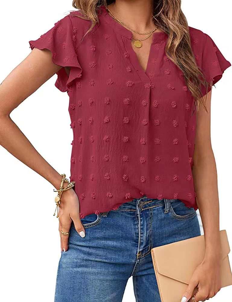 V Neck Ruffle Short Sleevet Top