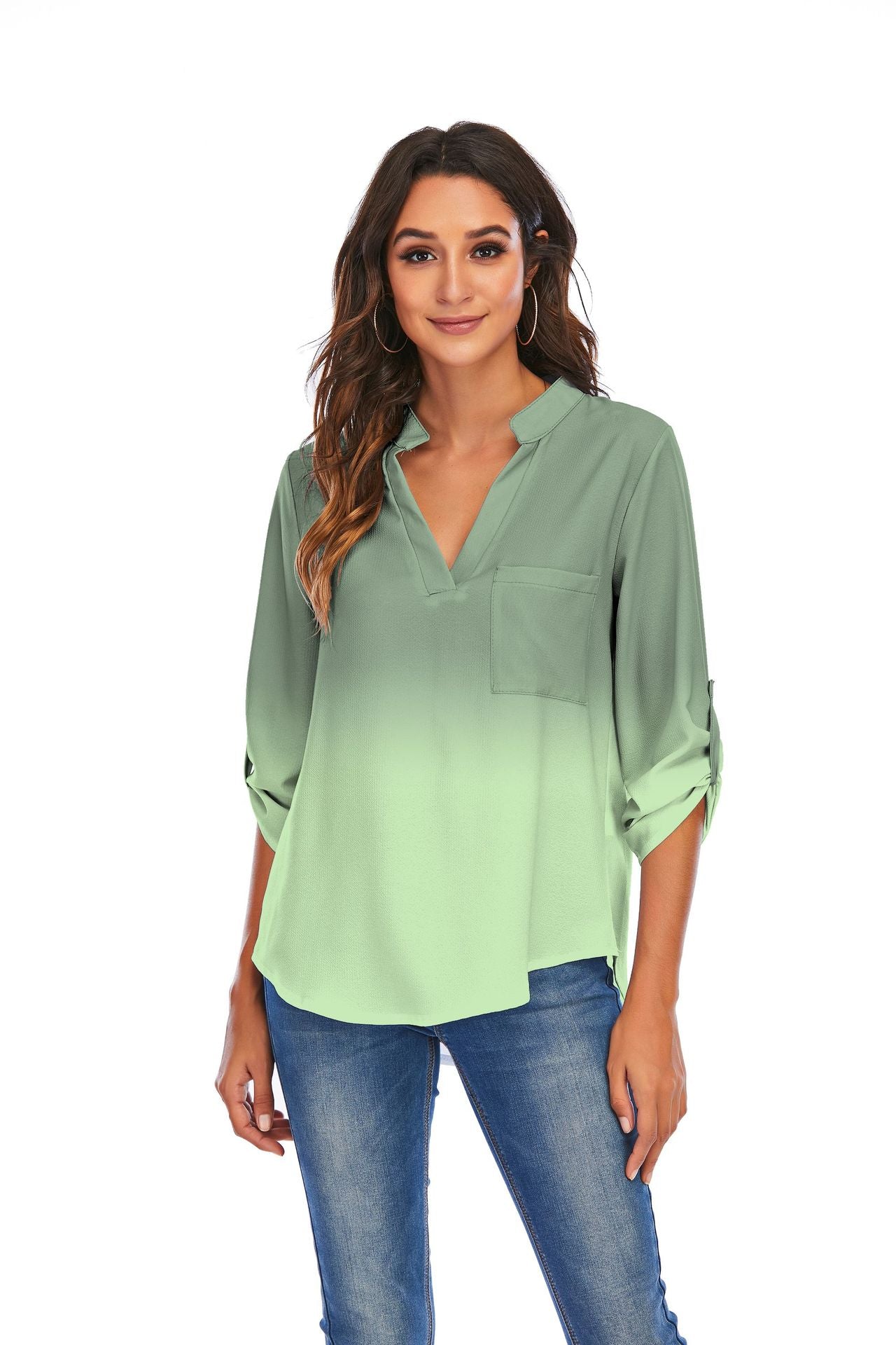 V-Neck Pockets Loose Shirts