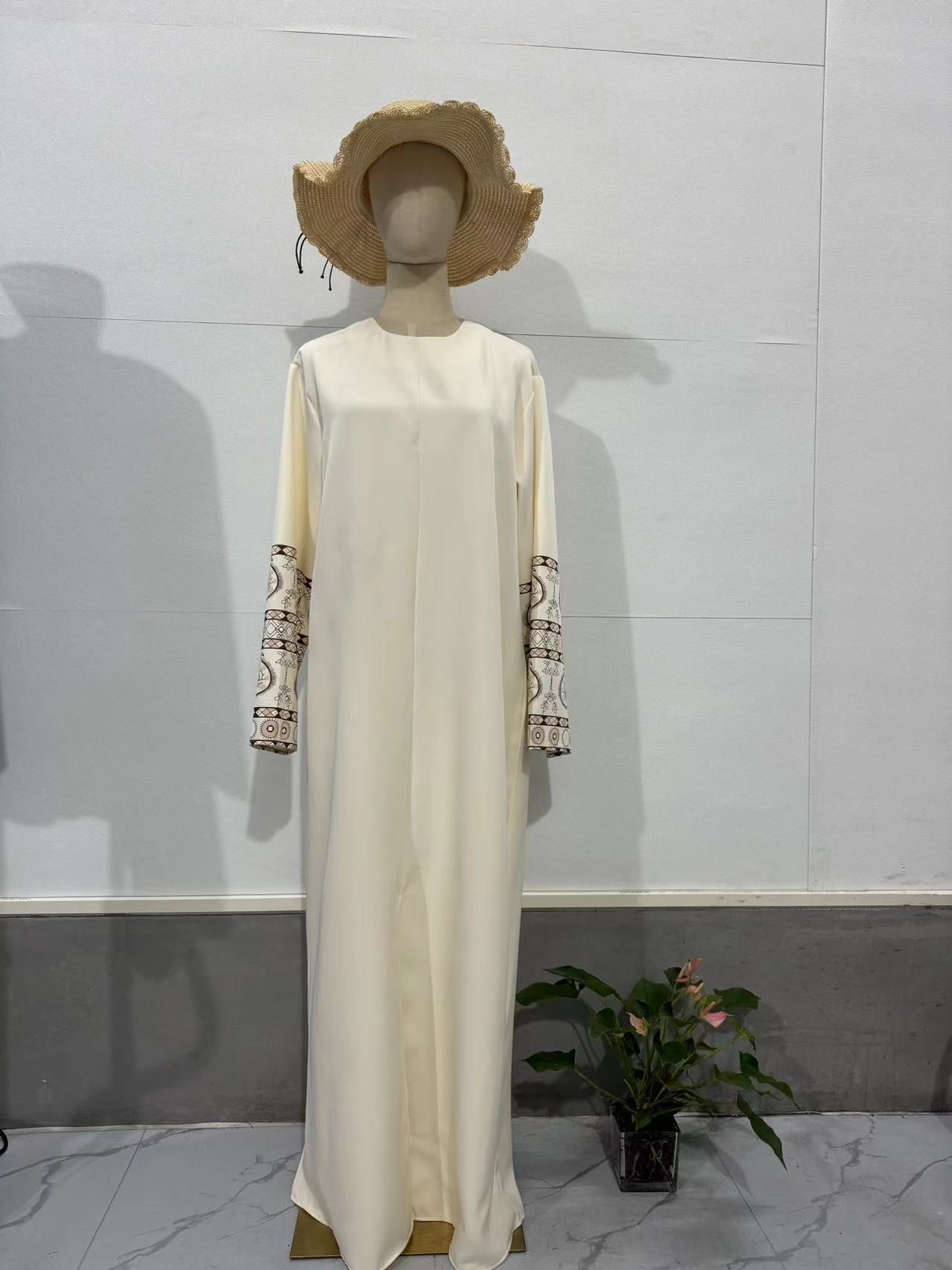 Printed Bohemian Style Puff Sleeve Long Dress