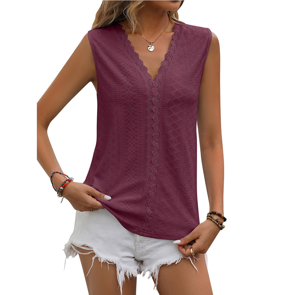 V-neck Sleeveless Hollow Out Vest Summer Tank