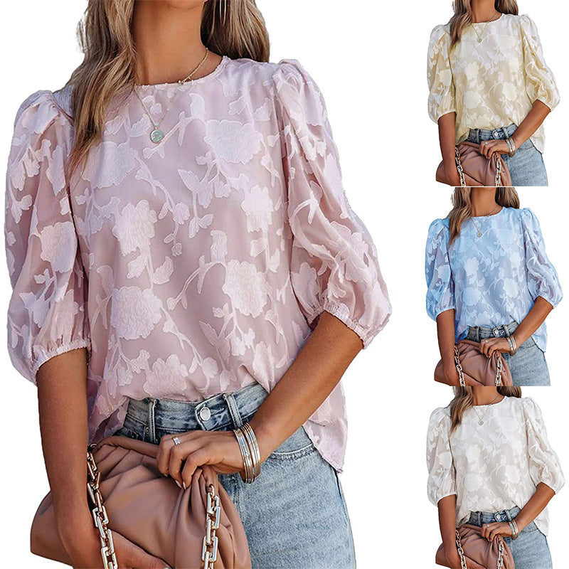 Puff Sleeve Chiffon Loose Top