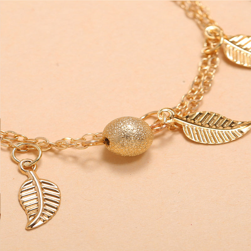 Small Leaves And Tassel Feet With Double-layer Anklets