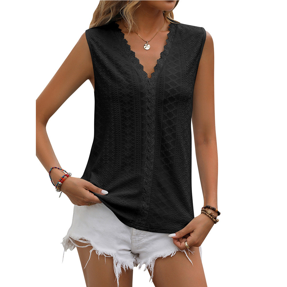 V-neck Sleeveless Hollow Out Vest Summer Tank