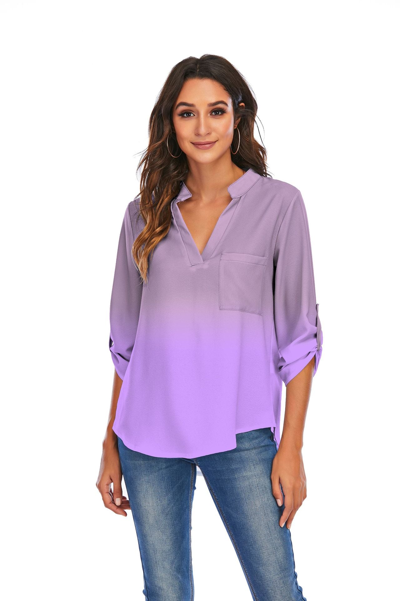 V-Neck Pockets Loose Shirts