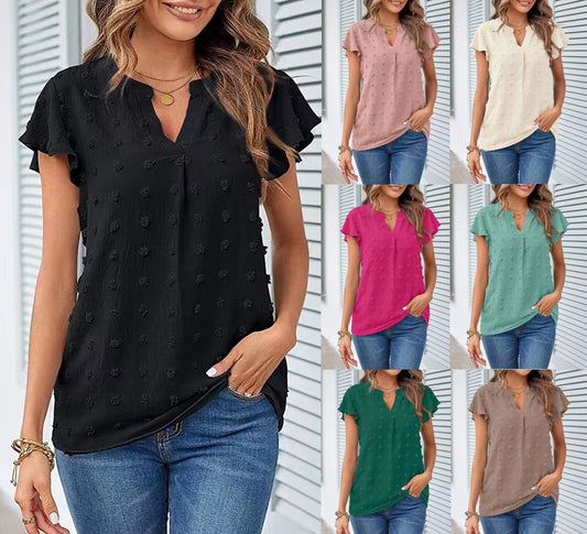 V Neck Ruffle Short Sleevet Top