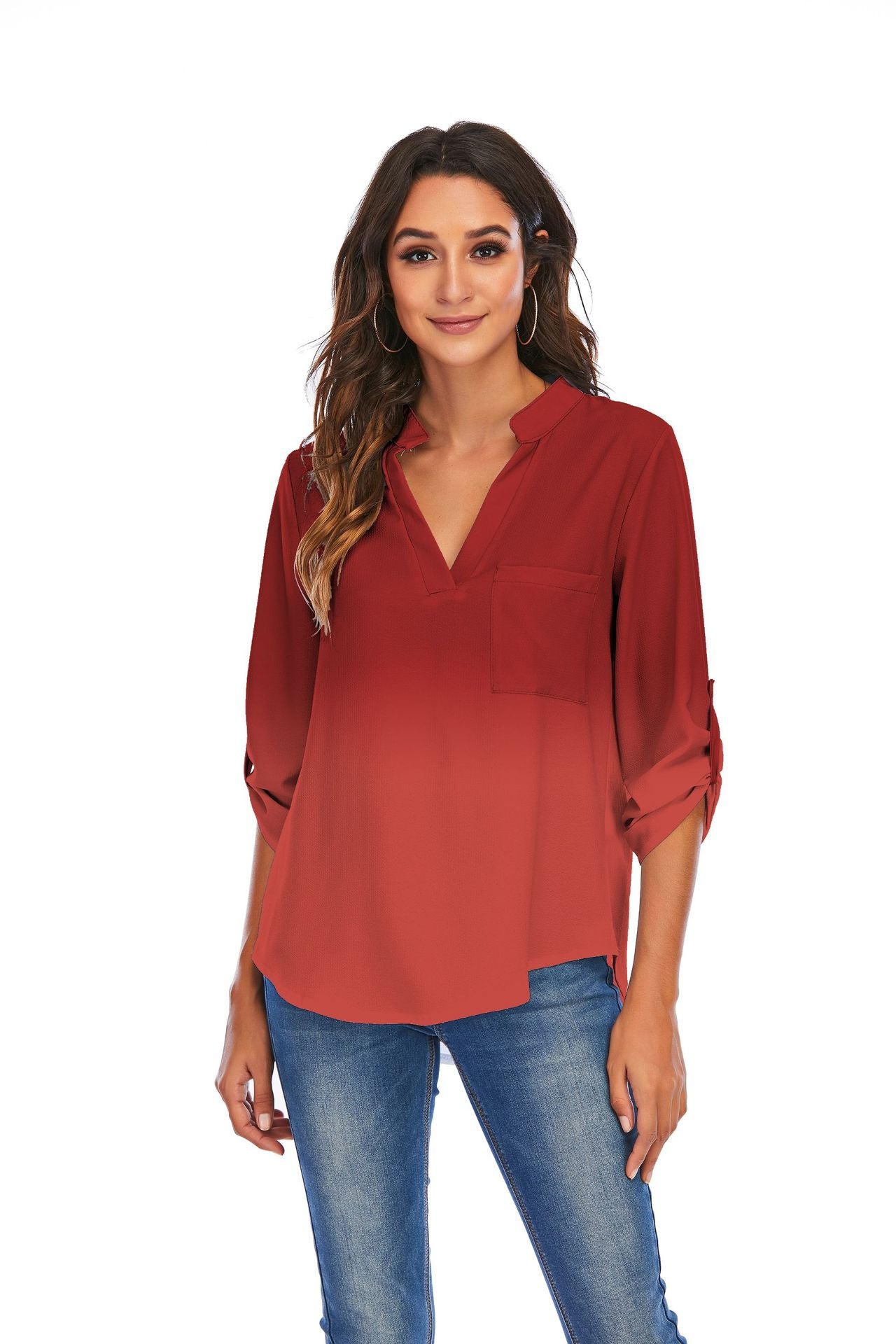 V-Neck Pockets Loose Shirts