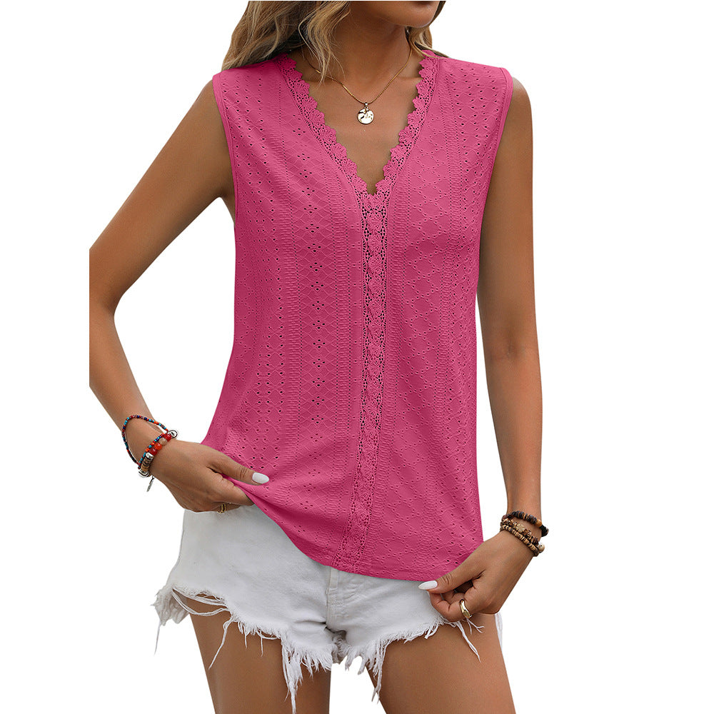 V-neck Sleeveless Hollow Out Vest Summer Tank