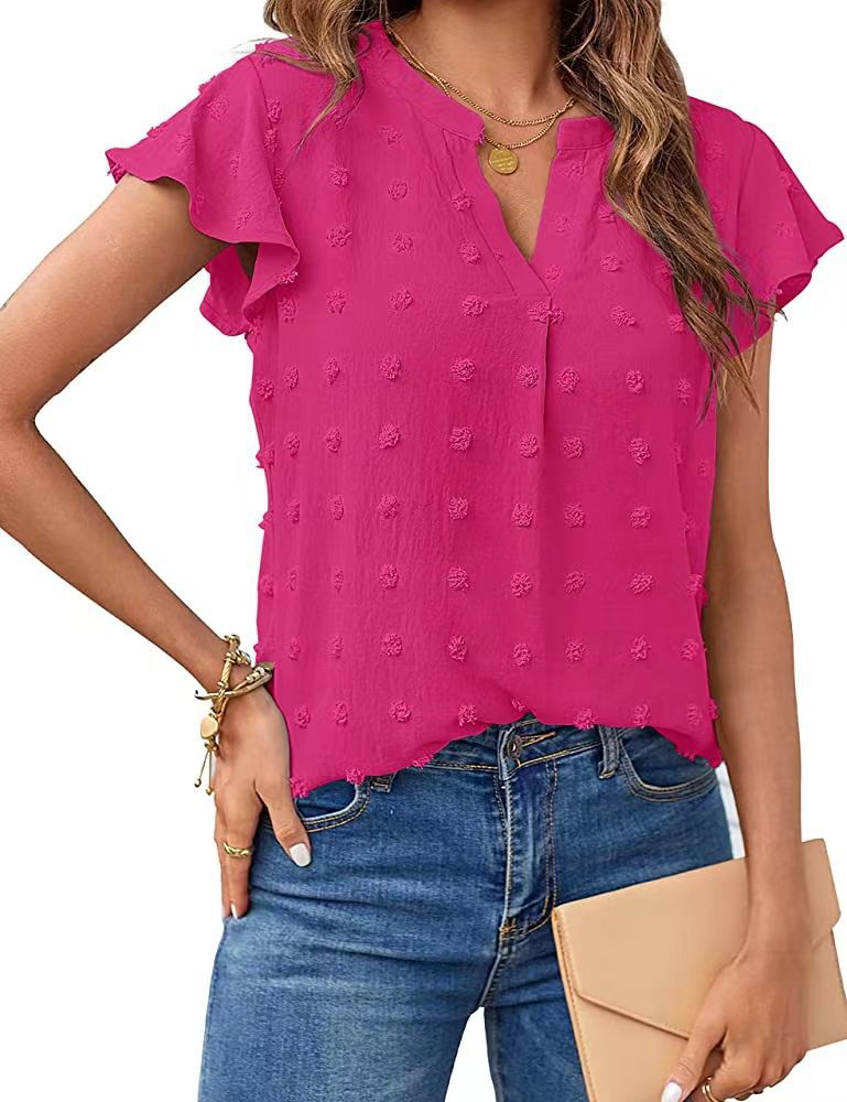 V Neck Ruffle Short Sleevet Top