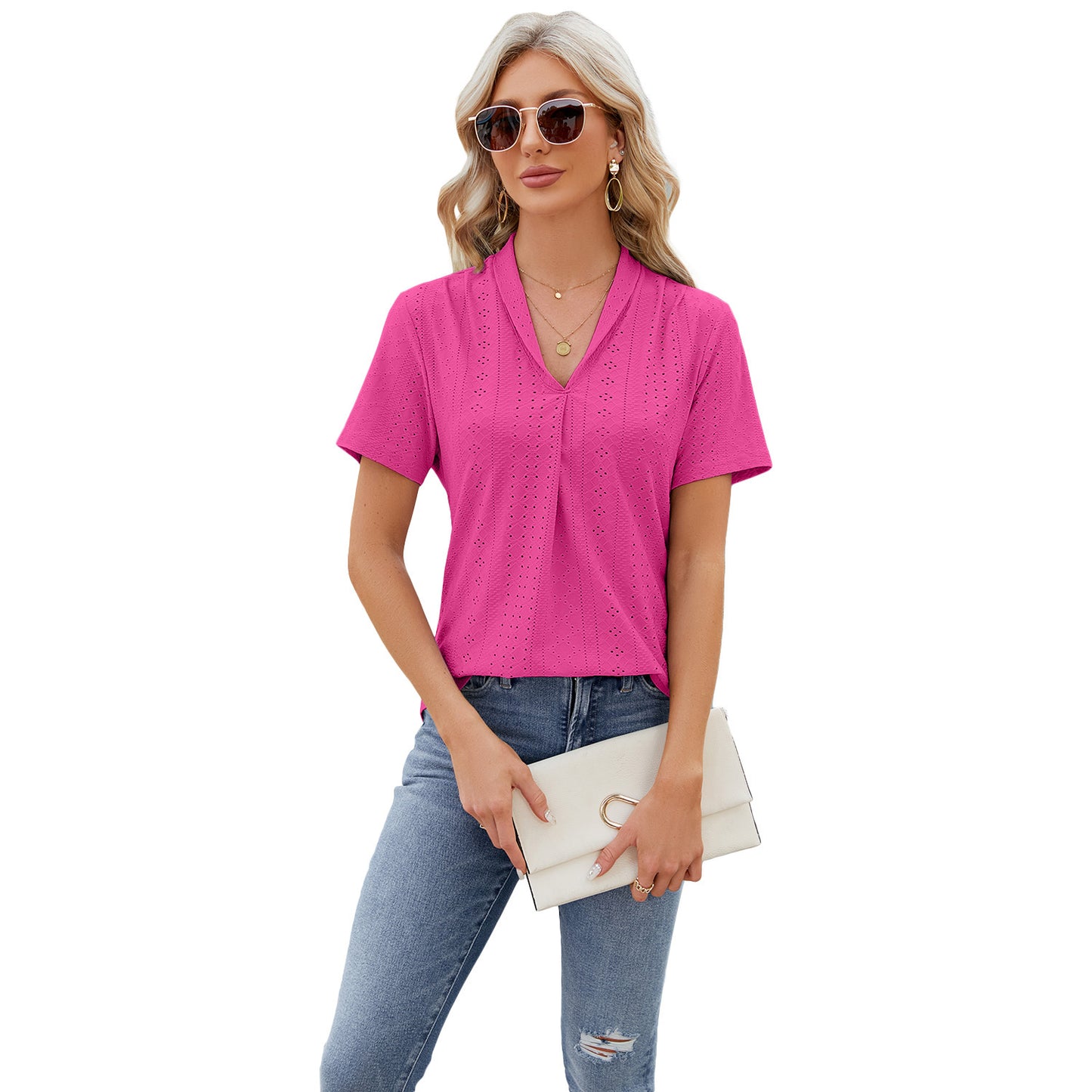 V-neck Hollow Design T-shirt